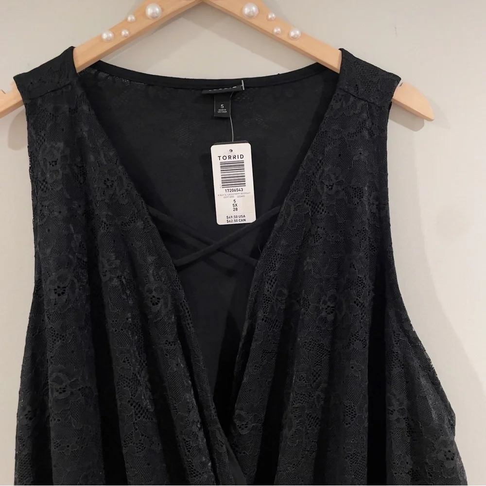 NWT Torrid Surplice Strappy Lace Bodysuit, Black, 5X/28W, Plus Size, Lingerie - Picture 2 of 8